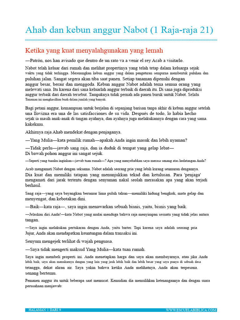Ahab dan Nabot: Kisah Ketidakadilan | PDF