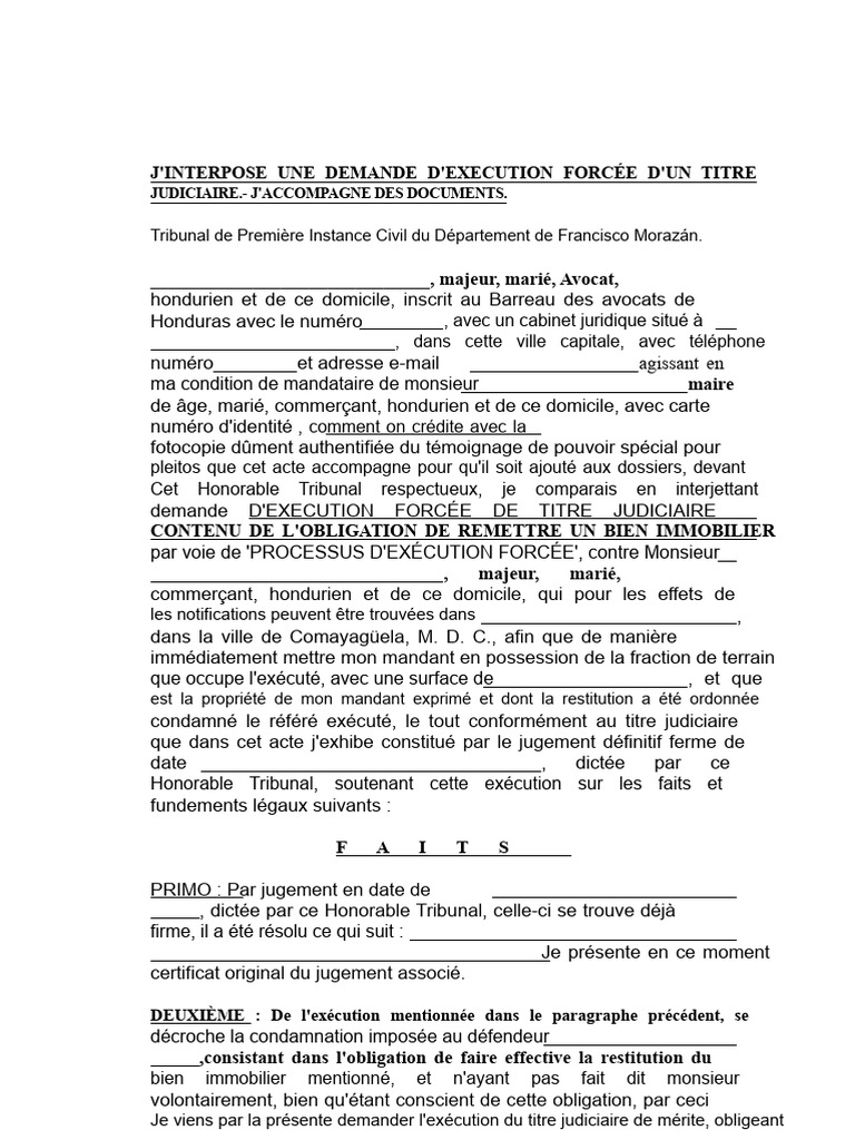 Demande d'exécution forcée d'un titre judiciaire | PDF | Avocat | Loi ...
