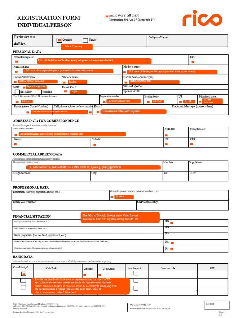 How To Fill Out The Registration Form For A Minor RICO | PDF ...