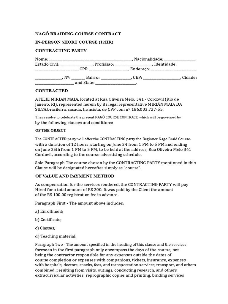 Braiding Course Contract | PDF | Common Law | Business
