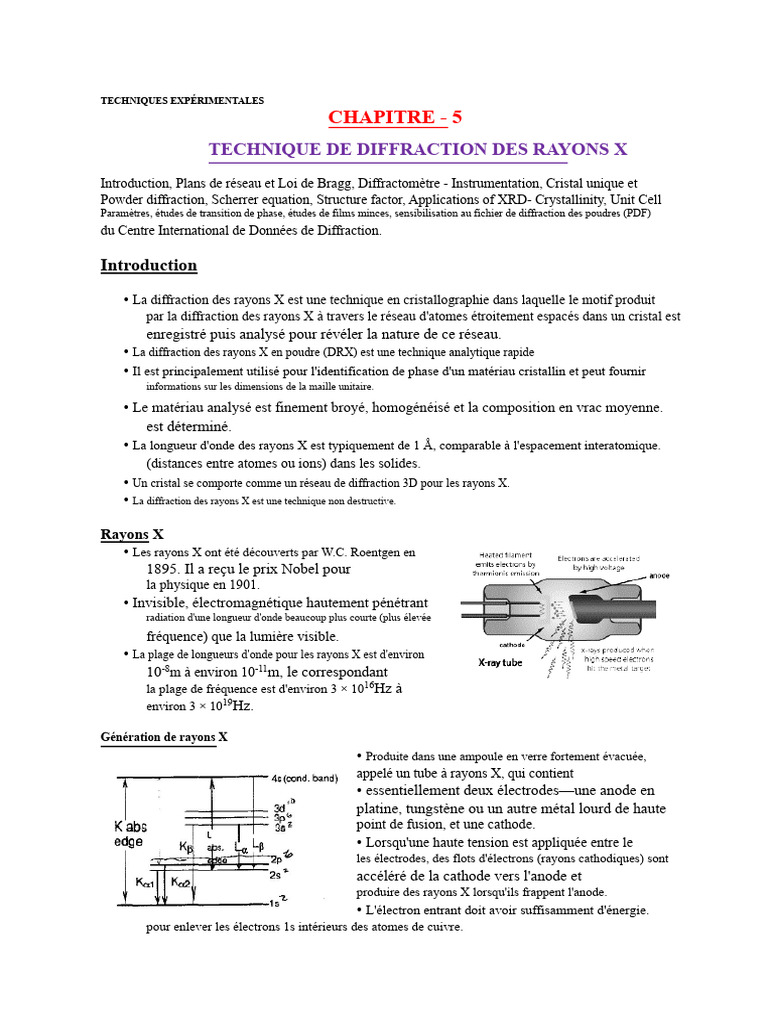 Techniques de Diffraction des Rayons X PDF Cristallographie aux — free download
