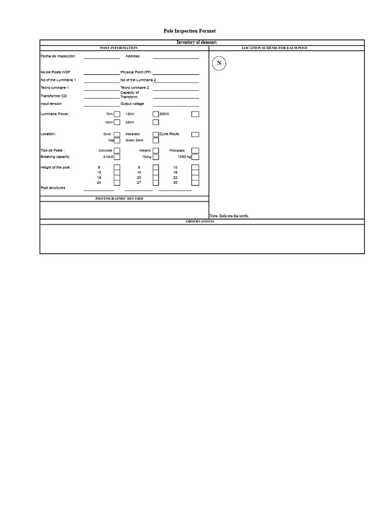 Electrical Poles Inspection Format PDF | PDF