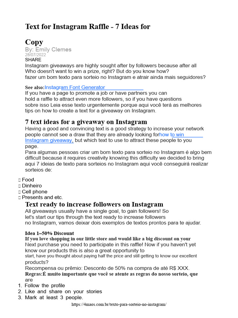 7 Instagram Raffle Text Ideas | PDF