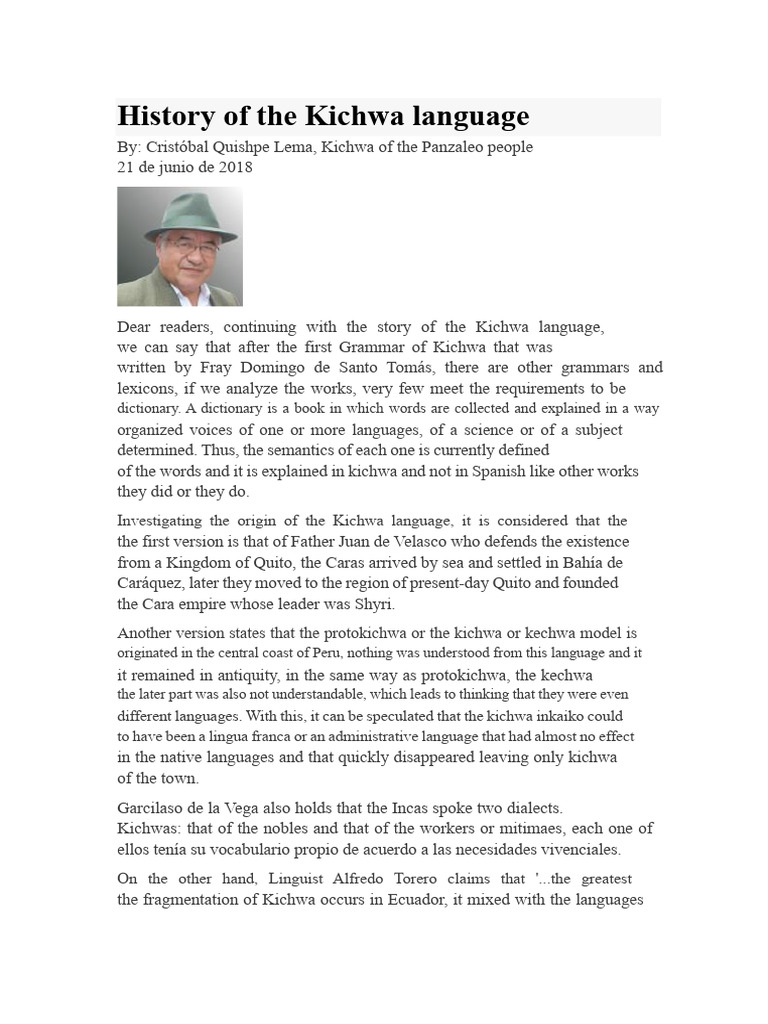 History of The Kichwa Language 1st BGU | PDF | Andes | Linguistics