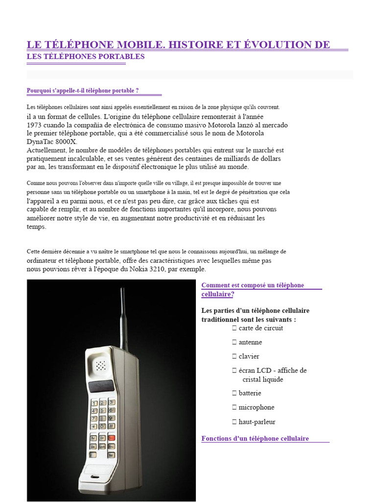 Histoire et évolution des téléphones mobiles | PDF | Téléphone ...