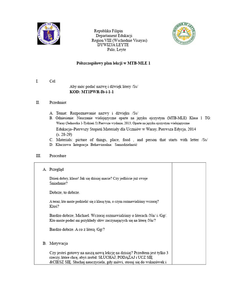 Plan Lekcji Demonstracyjnej W MTB MLE 1 Kopia | PDF