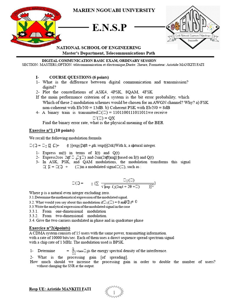 Digital Communication Exam Questions | PDF | Radio | Data Transmission