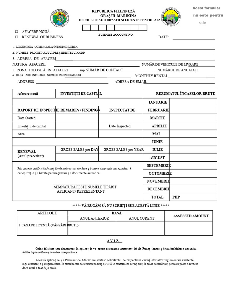 Formular de Solicitare A Autorizației de Funcționare | PDF