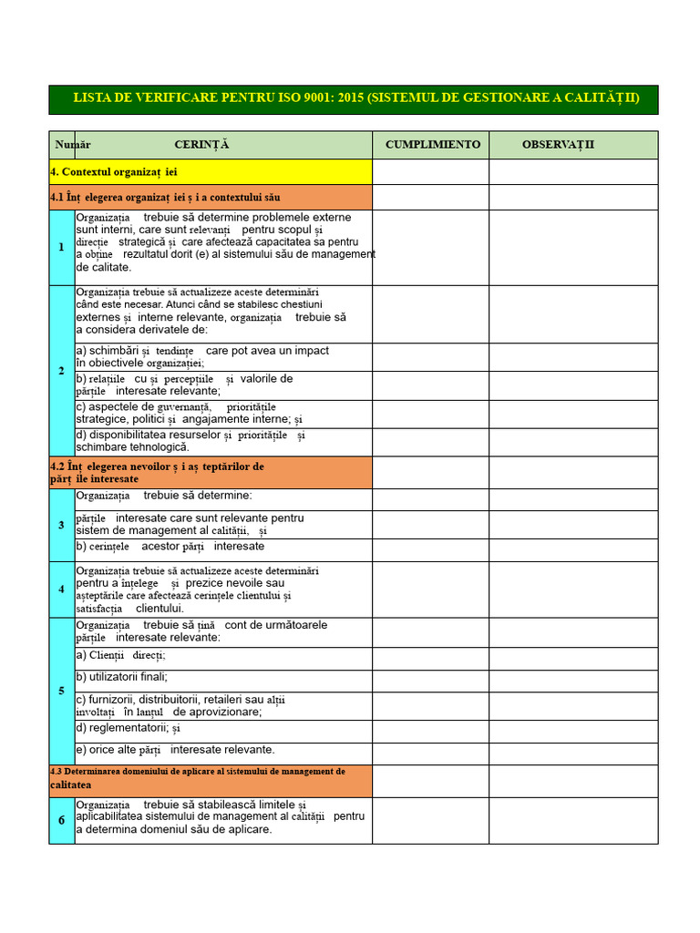 Check List Iso 9001 2015 | PDF