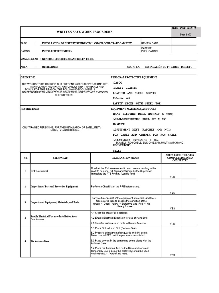 DirectTV Installation Safety Procedure | PDF | Personal Protective ...