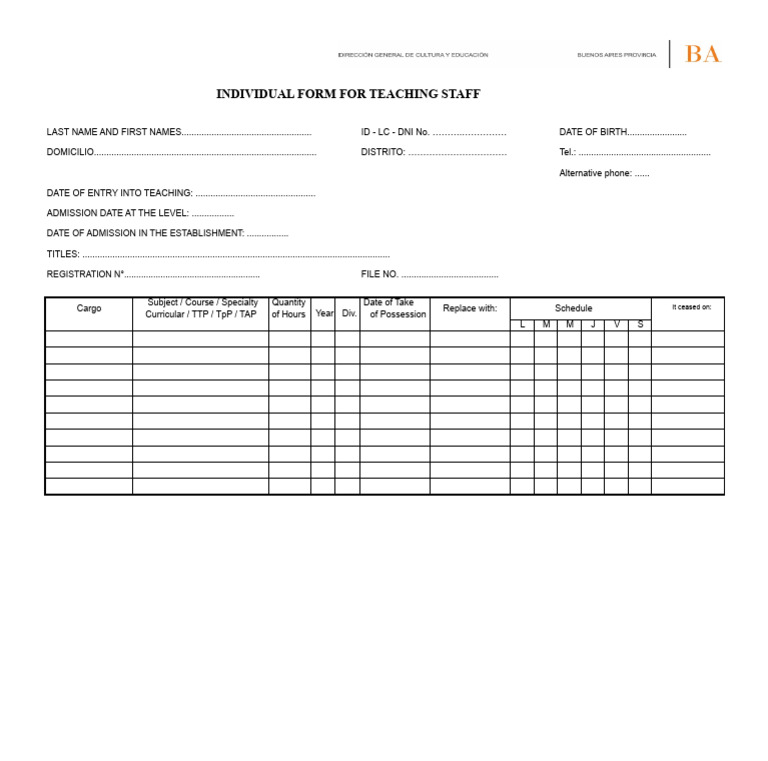 Teaching Staff Individual Form | PDF