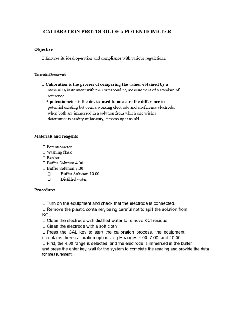 Potentiometer Calibration Guide | PDF | Ph | Calibration