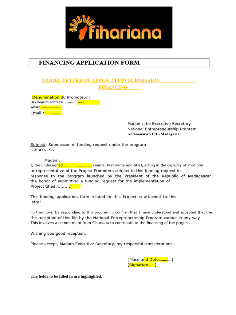 FINANCING REQUEST FORM T FIHARIANA | PDF | Value (Economics) | Economies