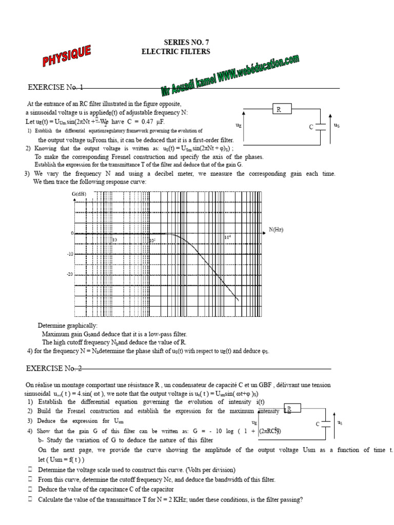 RC Electric Filter Analysis and Exercises | PDF | Electronic Filter ...