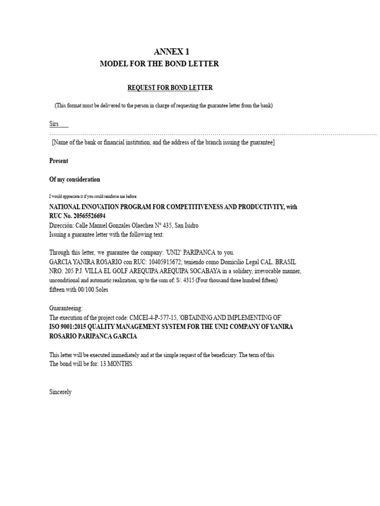 Model Request For Guarantee Letter | PDF
