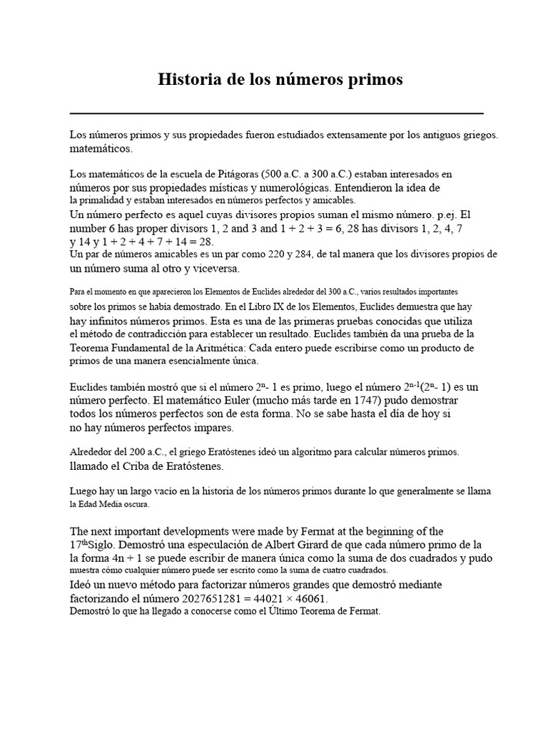 Historia y descubrimientos de números primos | PDF | Número primo ...