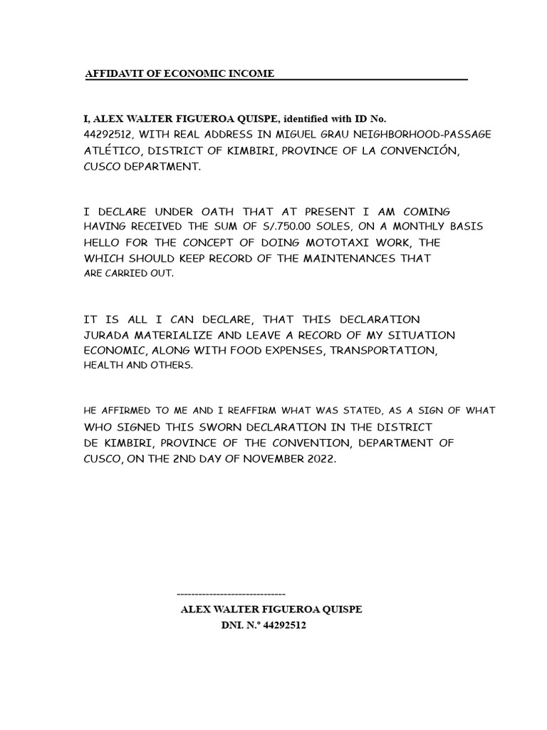 Sworn Statement of Economic Income | PDF