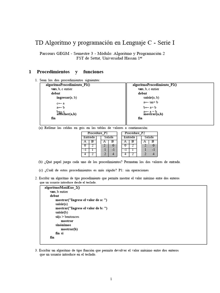 TD Algoritmo y Lenguaje C Serie 1 Corrección Parte 1 | PDF | Algoritmos ...