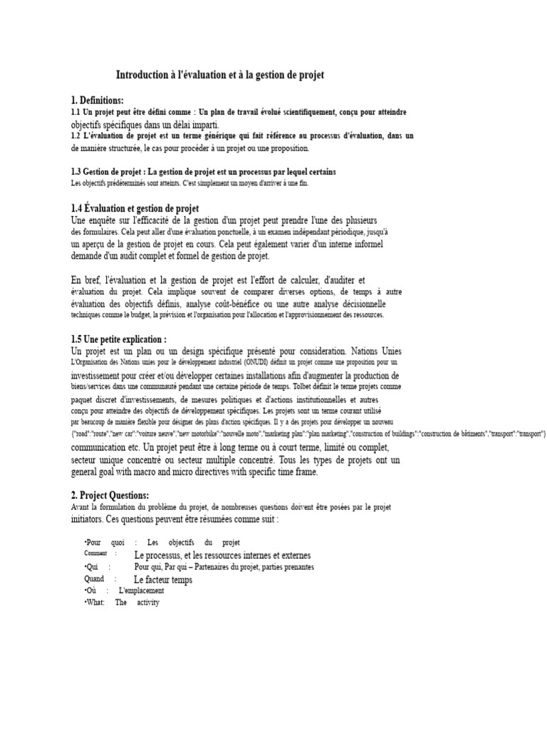 Évaluation et gestion de projet efficace | PDF | Gestion de projet ...