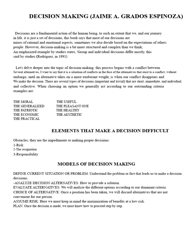 Understanding Decision Making Processes | PDF