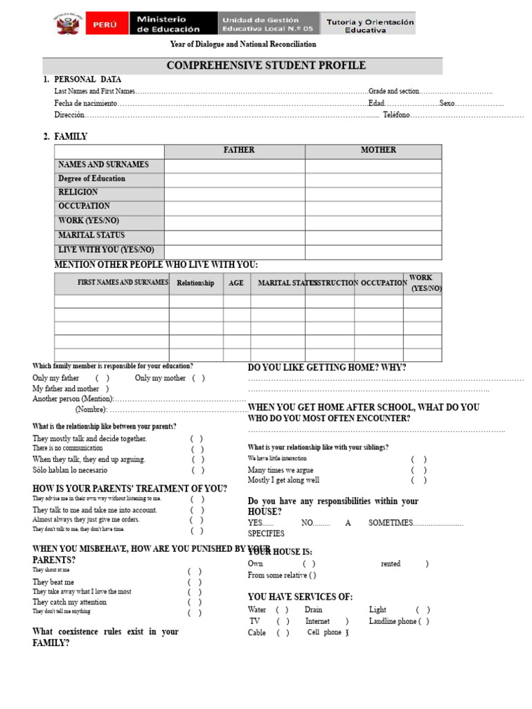 Student Profile for Family and Education | PDF | Social Psychology ...
