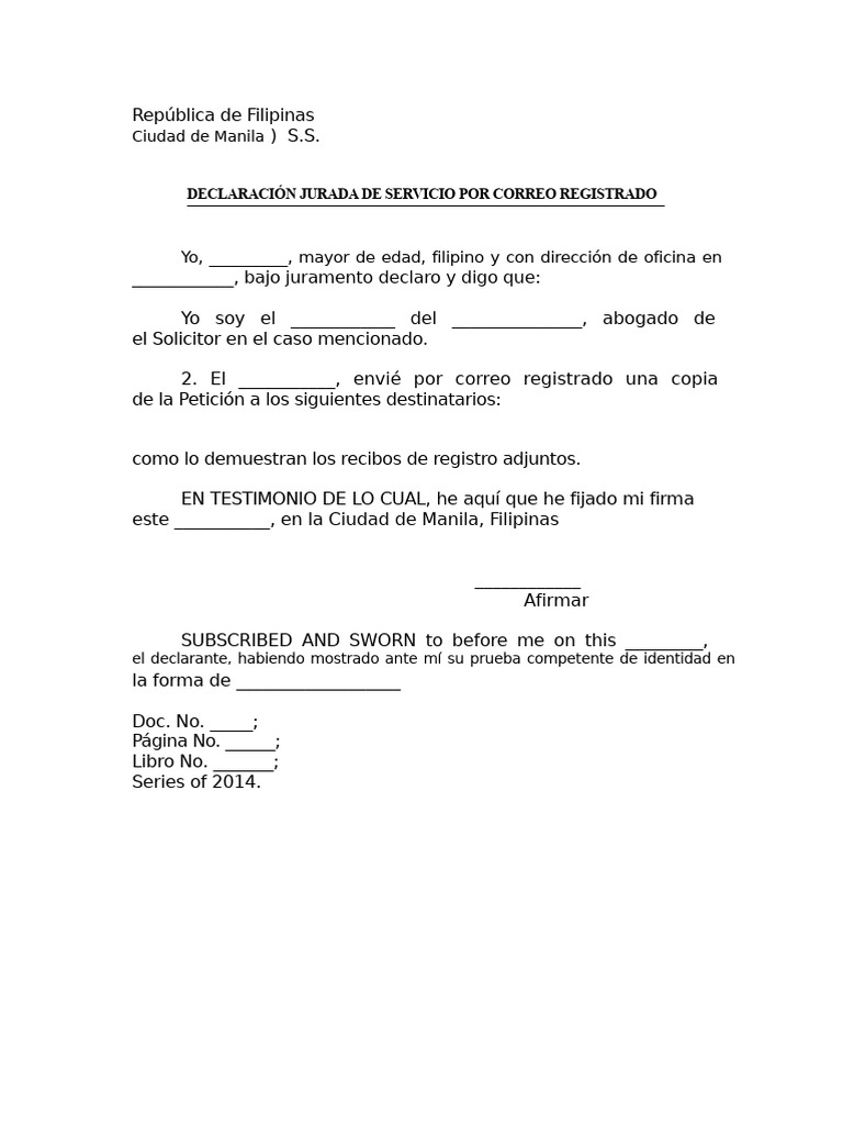Declaración de Servicio Por Correo Registrado | PDF