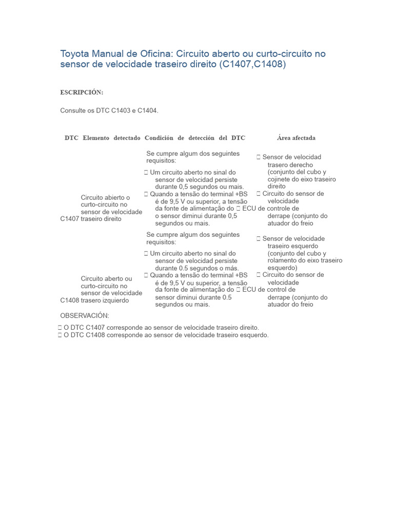 Erros C1407 e C1408 no Sensor de Velocidade | PDF