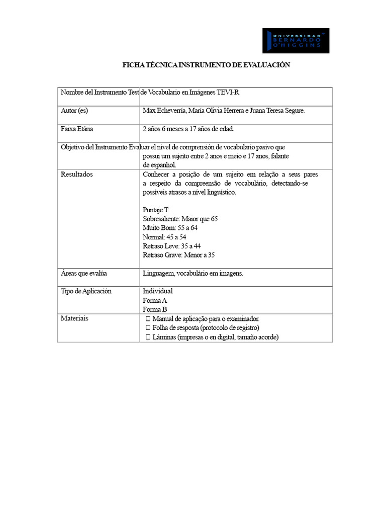 Teste de Vocabulário em Imagens TEVI-R | PDF