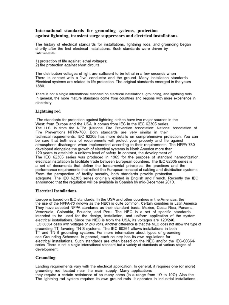 Global Standards for Grounding & Lightning Protection | PDF ...