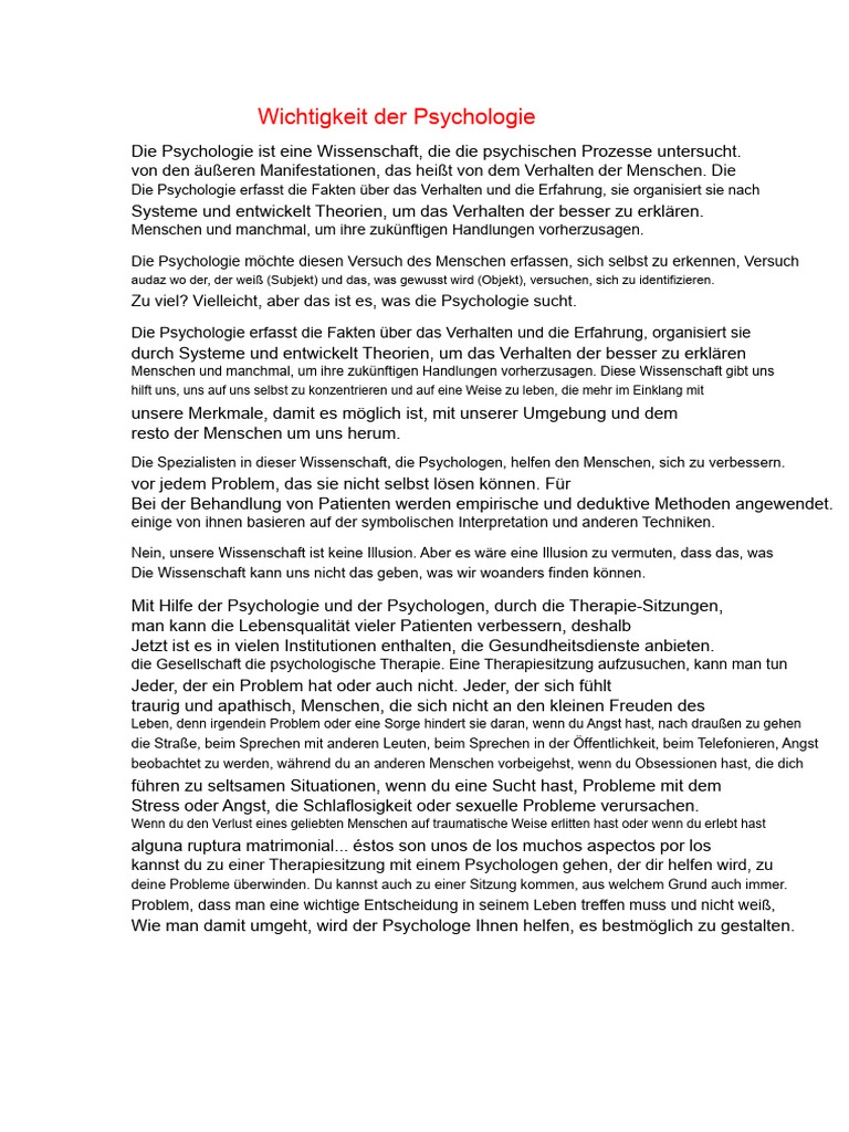 Die Bedeutung Der Psychologie PDF
