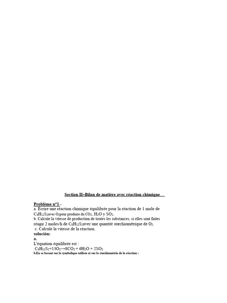 Bilan de matière et vitesses de réaction chimiques | PDF ...