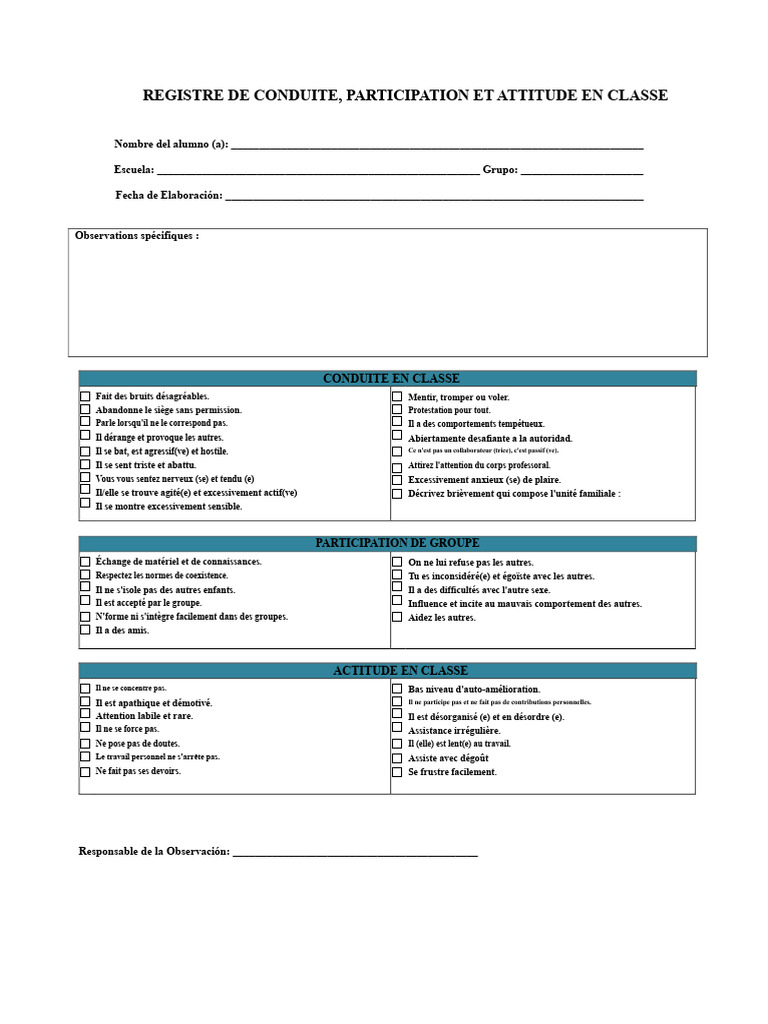 Évaluation de la conduite en classe | PDF