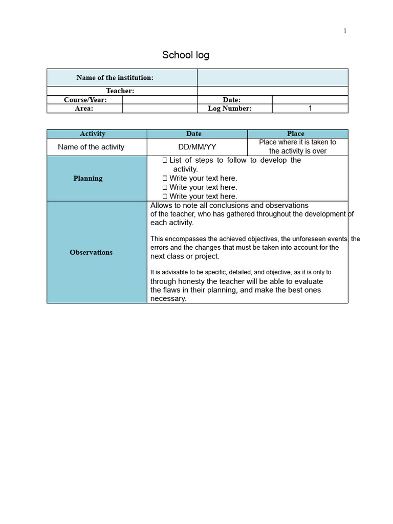 School Log Format | PDF