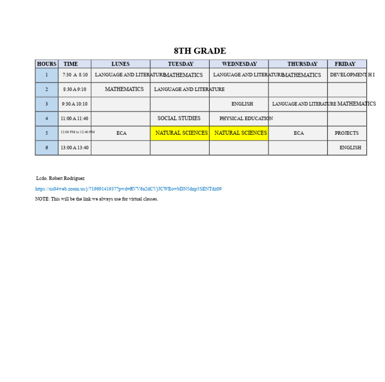 8TH GRADE SCHEDULE | PDF