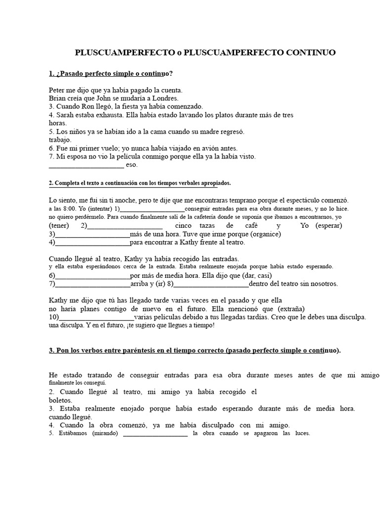 Pasado Perfecto o Pasado Perfecto Continuo | PDF