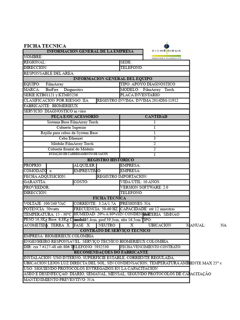 FilmArray Torch Ficha Técnica | PDF