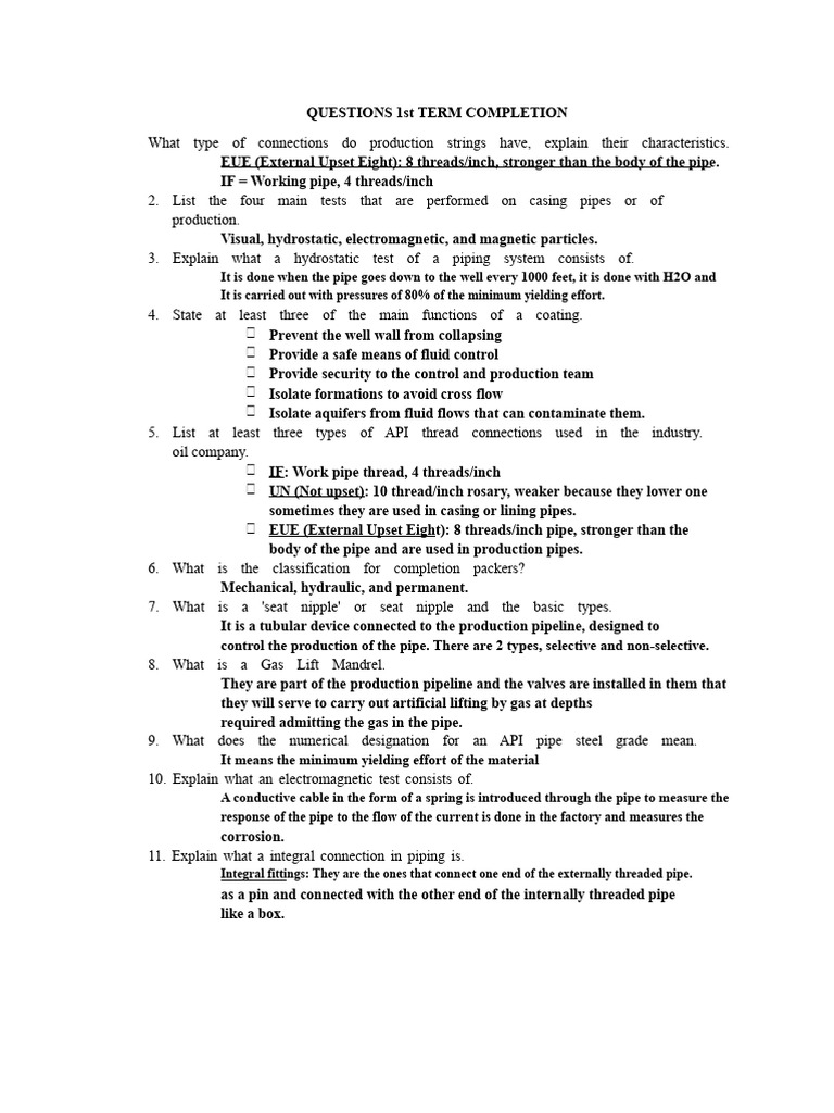 Production String Connections and Testing | PDF | Pipe (Fluid ...
