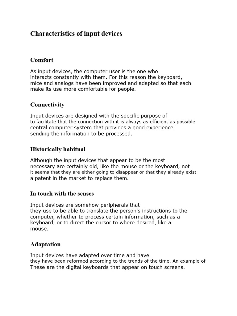 Characteristics of Input Devices | PDF | Computer Keyboard | Human ...