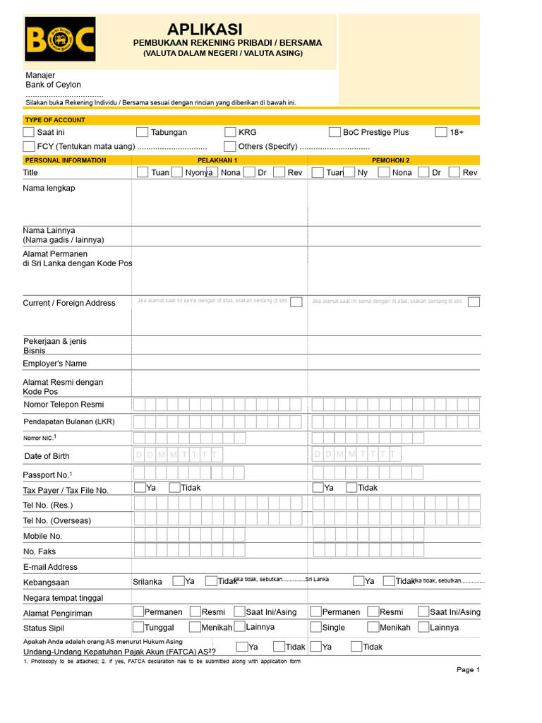 Formulir Pembukaan BOC AC | PDF