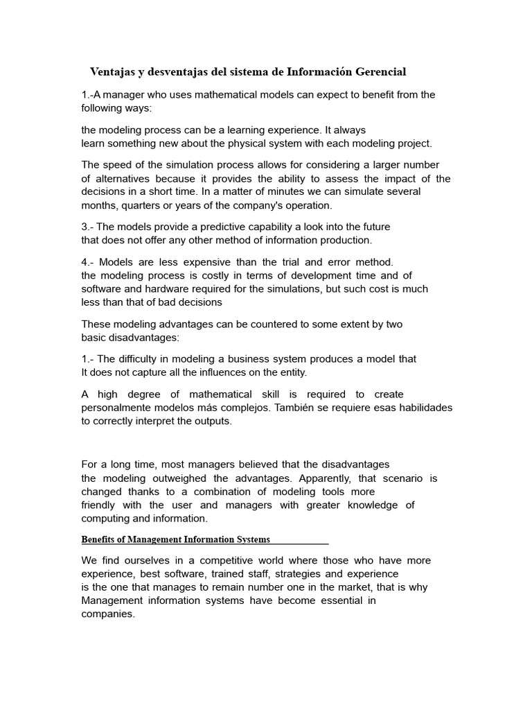 Advantages and Disadvantages of The Management Information System | PDF ...