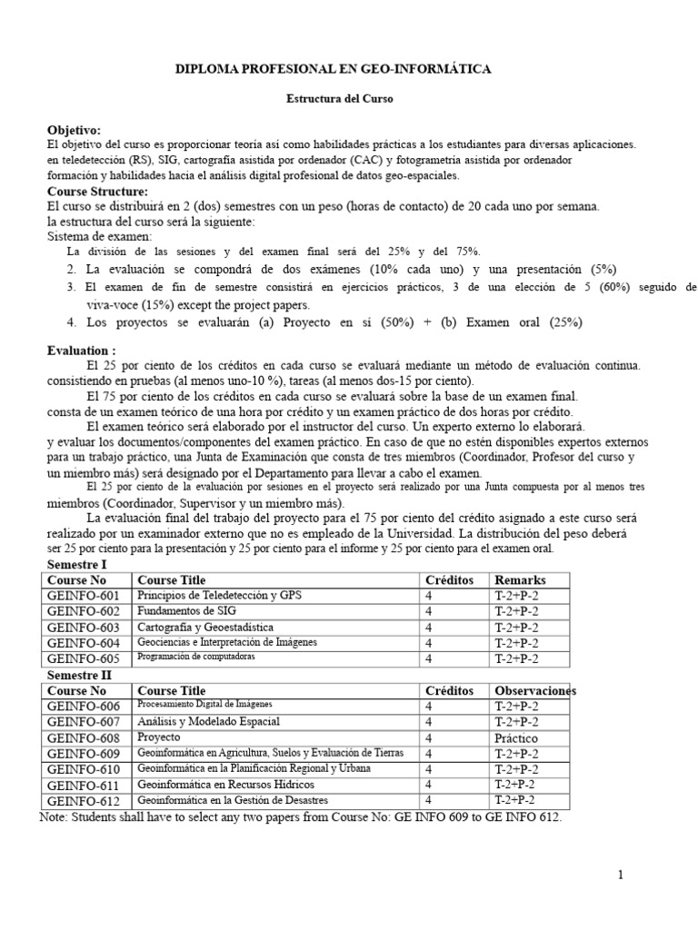 Diploma en Geo-Informática: Curso y Evaluación | PDF | Sistema de ...