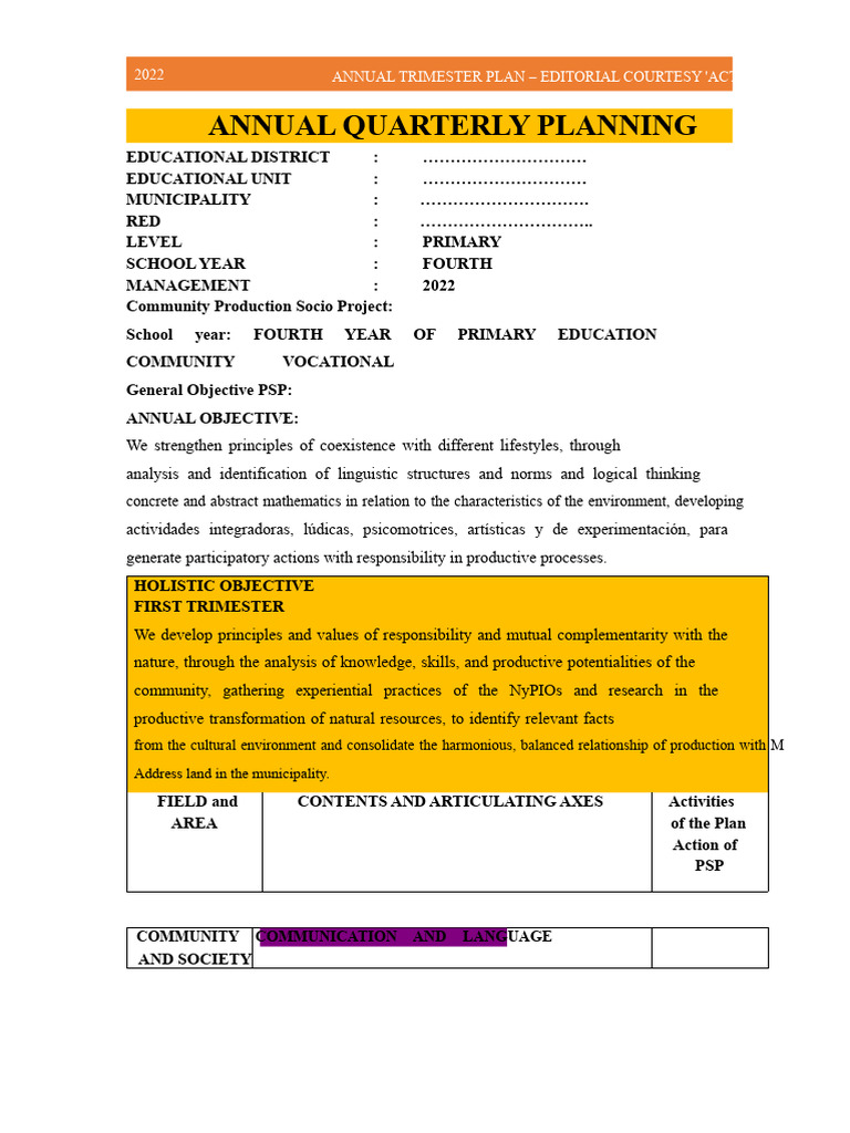 4TH Grade Annual Trimester Plan | PDF