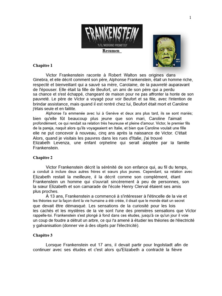 Origines et tragédie de Victor Frankenstein | PDF | Frankenstein ...