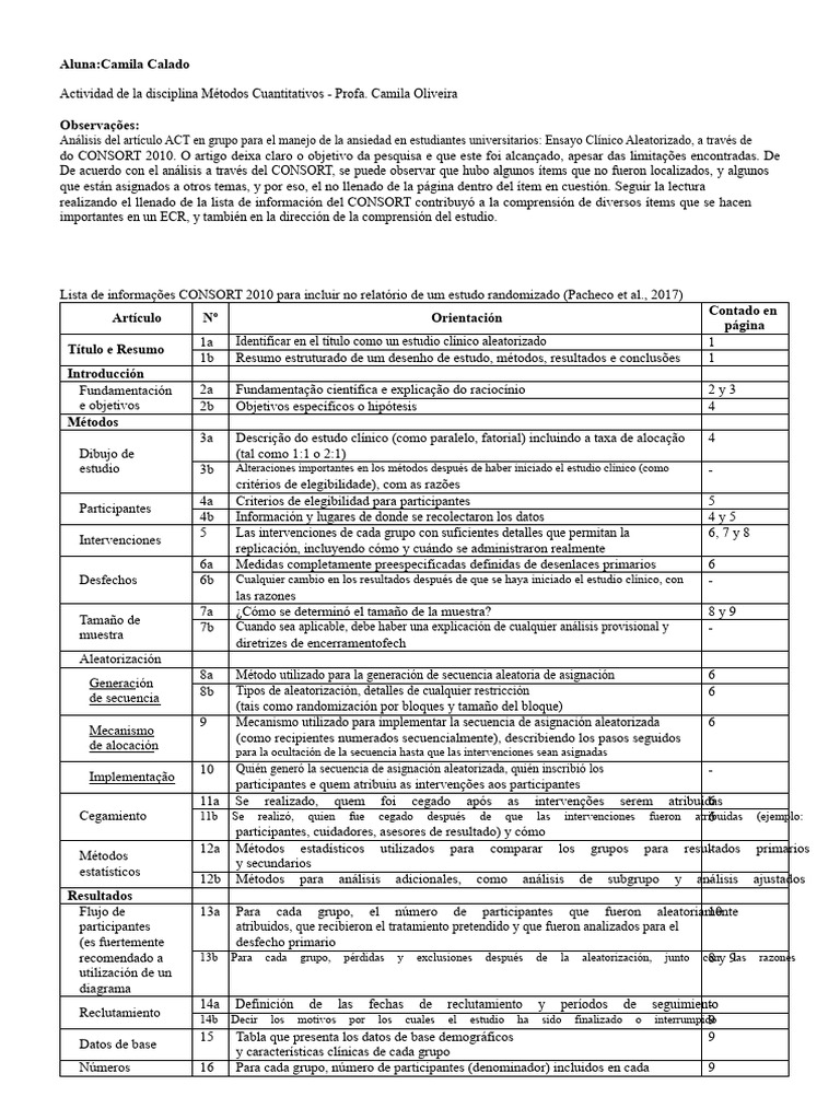 Checklist CONSORT 2010 en Español | PDF | Science | Metodología
