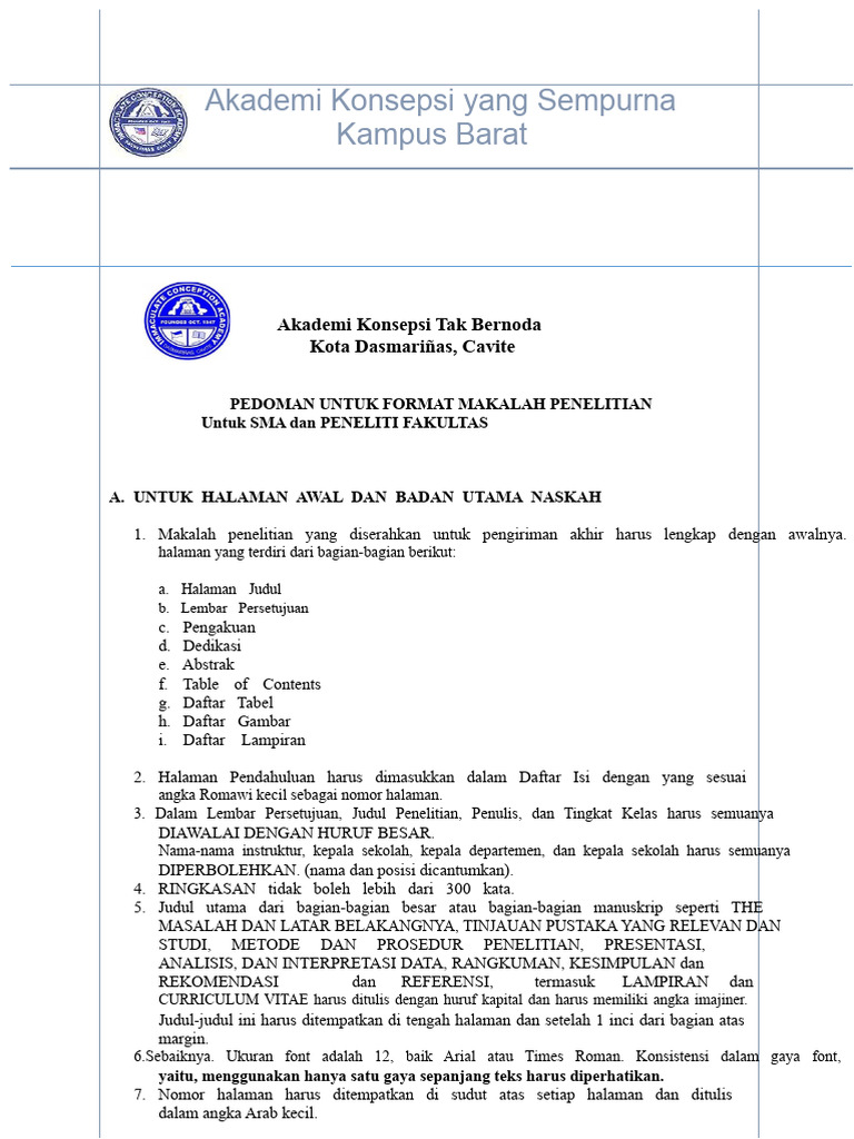Pedoman Format Makalah Penelitian SMA | PDF