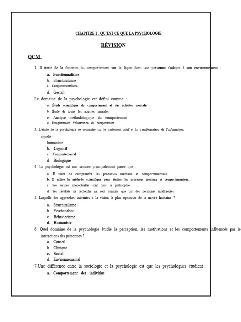 Introduction à la psychologie et ses concepts | PDF | Psychologie ...