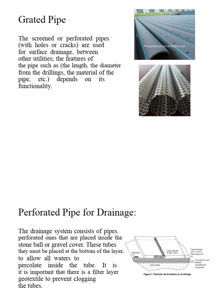 Perforated Pipe Drainage Systems Guide | PDF | Drainage | Materials