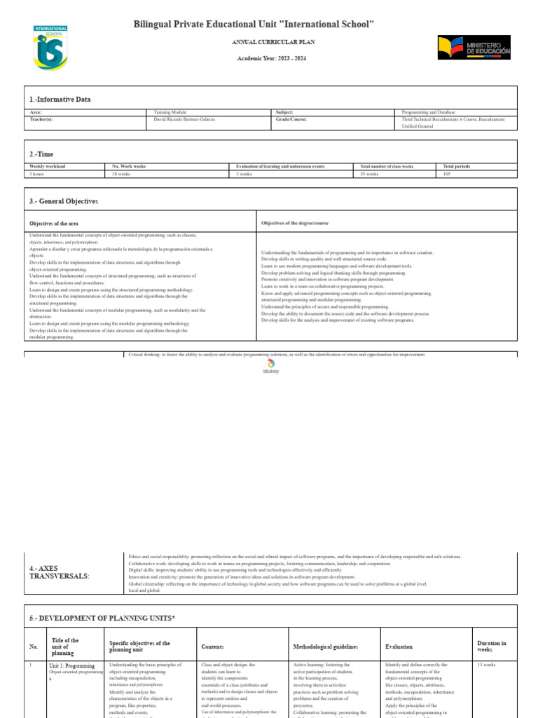 Annual Curriculum Plan for Programming | PDF | Object Oriented ...