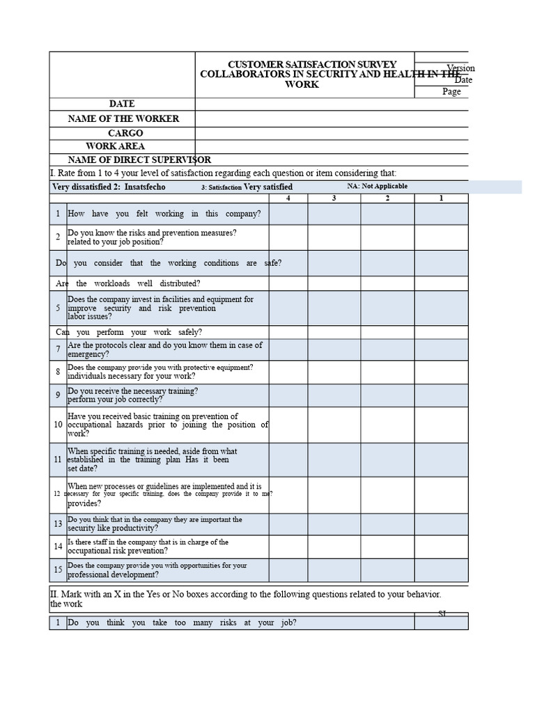 Employee Satisfaction Survey on Safety | PDF | Occupational Safety And ...