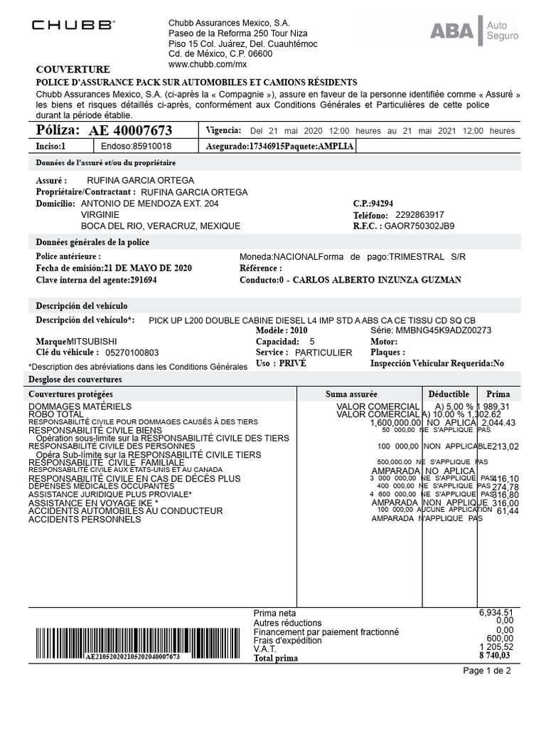 Assurance Automobile Chubb Mexico 2020-2021 | PDF | Assurance ...